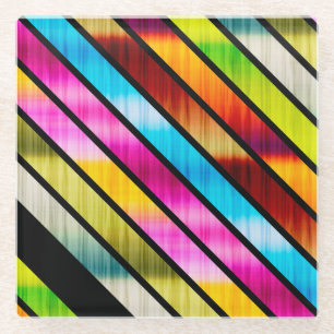 Cute colourful stripes glass coaster