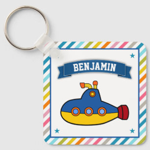Cute Colourful Submarine Nautical Kids Name Key Ring