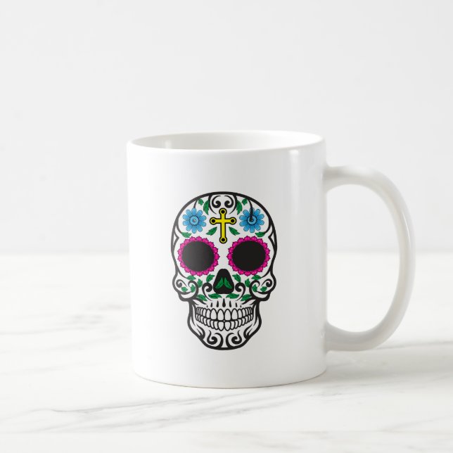Cute Colourful Sugar Skull dia de los muertos Coffee Mug (Right)