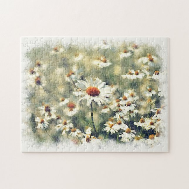 Cute Colourful Summer Daisies Flower Art Pattern Jigsaw Puzzle (Horizontal)