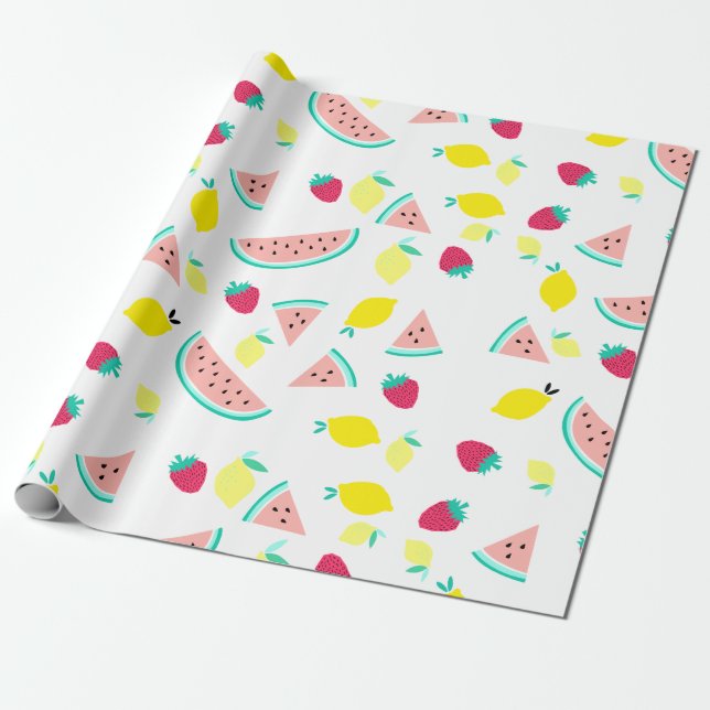 cute colourful summer fruits pattern wrapping paper (Unrolled)