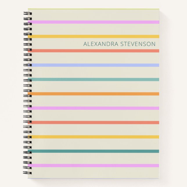 Cute Colourful Summer Stripes Personalised Notebook (Front)