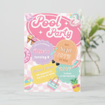 Cute Colourful Summer Swimming Pool Party Birthday