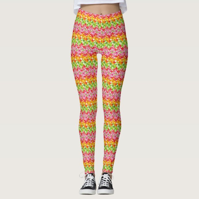 Cute colourful summer zigzag pattern leggings (Front)