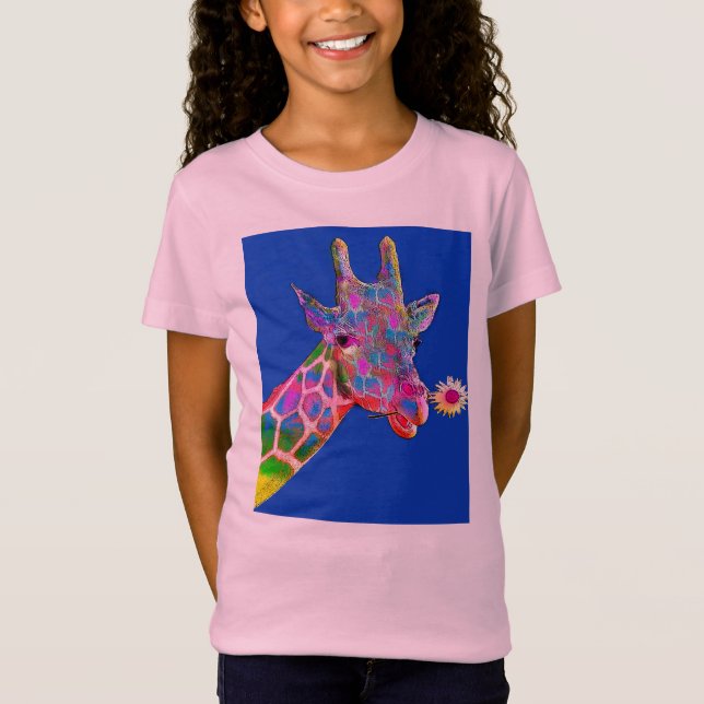 Cute Colourful Sunflower Giraffe T-Shirt (Front)