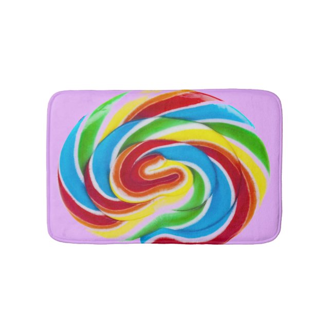 Cute Colourful Sweet Candy Rainbow Lollipop Bath Mat (Front)