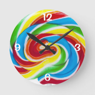 Cute Colourful Sweet Candy Rainbow Lollipop Round Clock