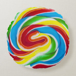 Cute Colourful Sweet Candy Rainbow Lollipop Round Cushion