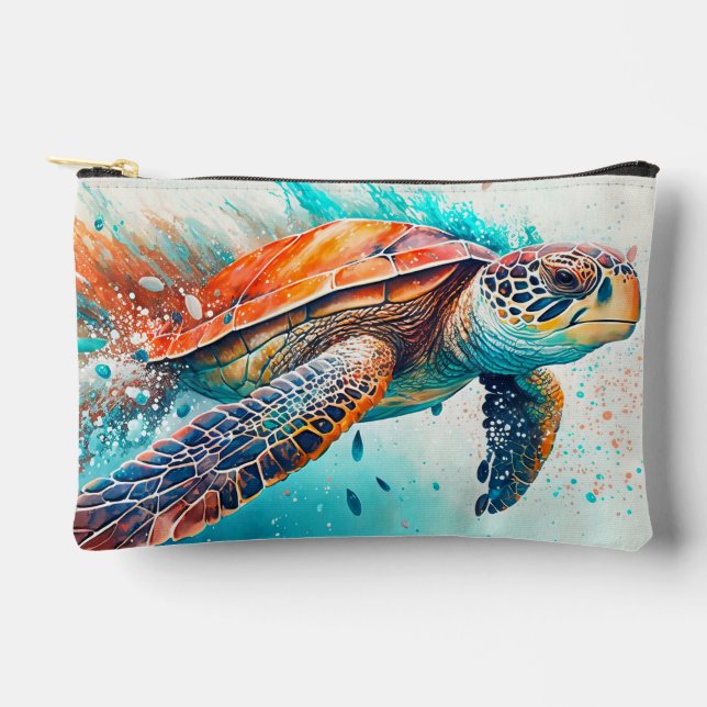 Cute Colourful Swimming Sea Turtle Accessory Pouch (Front)