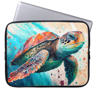 Cute Colourful Swimming Sea Turtle Laptop Sleeve