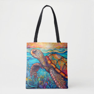 Cute Colourful Swimming Sea Turtle Tote Bag