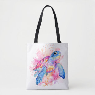 Cute Colourful Swimming Tortoise Illustration Tote Bag