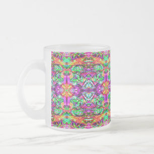Cute colourful symetric abstract neon tribal frosted glass coffee mug