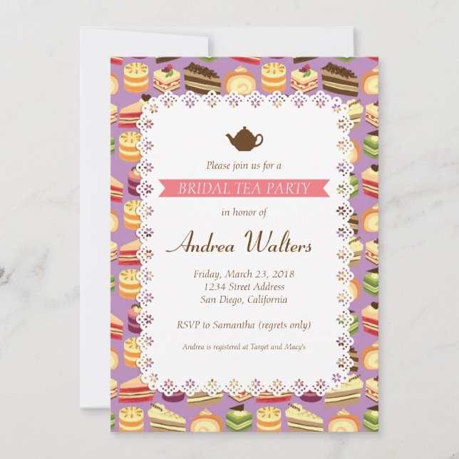 Cute & Colourful Tea Cakes Illustrated Bridal Part Invitation (Front)