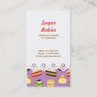 Cute & Colourful Tea Cakes Illustrated Pattern Business Card