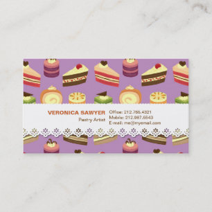 Cute & Colourful Tea Cakes Illustrated Pattern Business Card