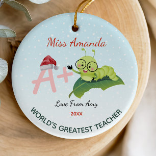 Cute Colourful Teacher Christmas Caterpillar Ceramic Tree Decoration