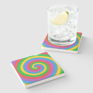 Cute Colourful Tie Dye Rainbow Swirl 60s Art Stone Coaster