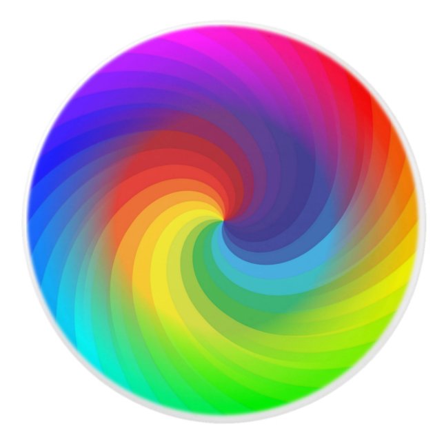 Cute Colourful Tie Dye Rainbow Swirl Art Pattern Ceramic Knob (Front)
