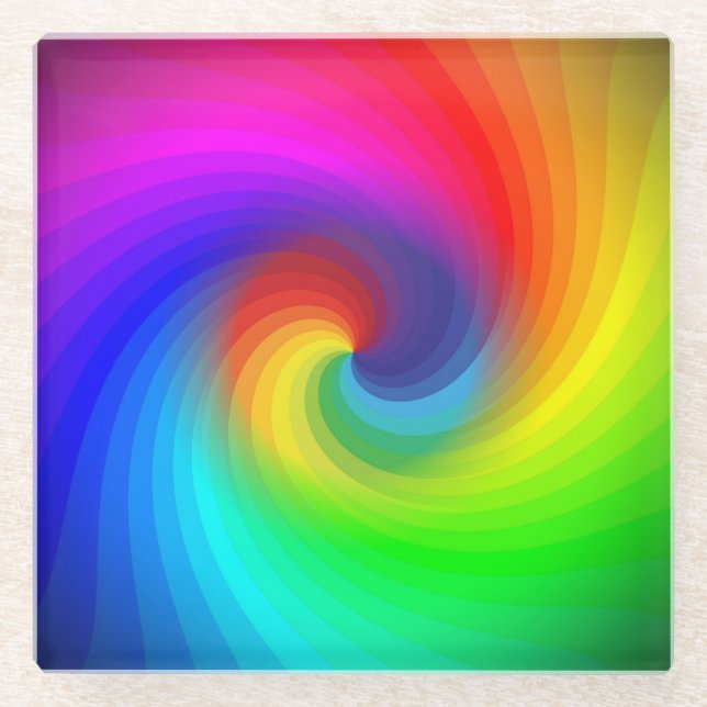 Cute Colourful Tie Dye Rainbow Swirl Art Pattern Glass Coaster (Front)