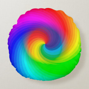 Cute Colourful Tie Dye Rainbow Swirl Art Pattern Round Cushion