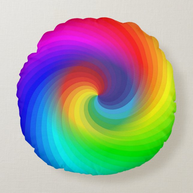 Cute Colourful Tie Dye Rainbow Swirl Art Pattern Round Cushion (Front)