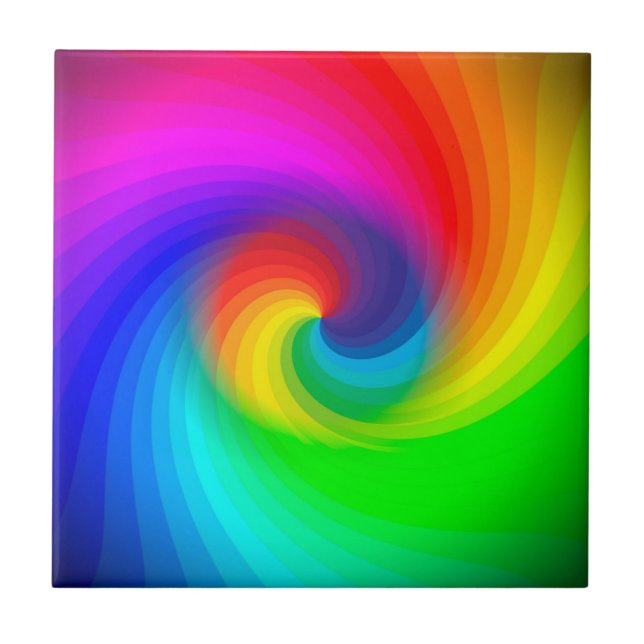 Cute Colourful Tie Dye Rainbow Swirl Art Pattern Tile (Front)
