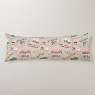Cute Colourful Trains on Train Tracks Kids Pattern Body Cushion
