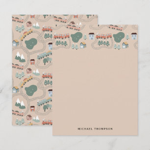 Cute Colourful Trains on Train Tracks Kids Pattern Card