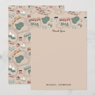 Cute Colourful Trains on Train Tracks Kids Pattern Thank You Card