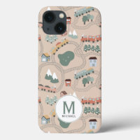 Cute Colourful Trains on Train Tracks Monogram