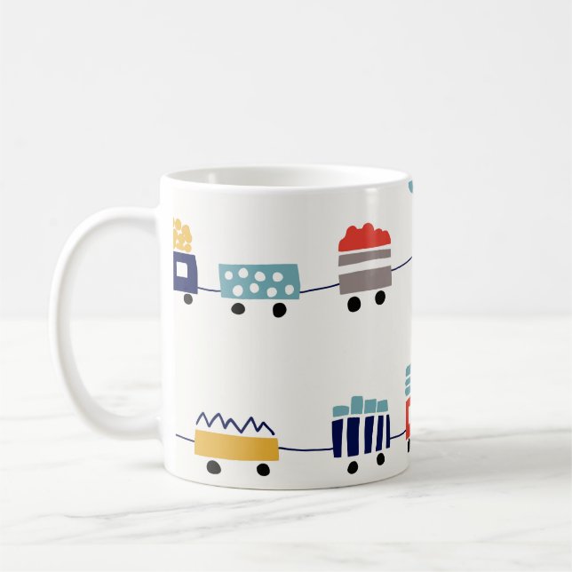 Cute, colourful trains seamless pattern. coffee mug (Left)