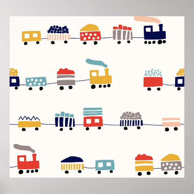 Cute, colourful trains seamless pattern. poster (Front)