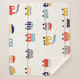 Cute, colourful trains seamless pattern. sherpa blanket