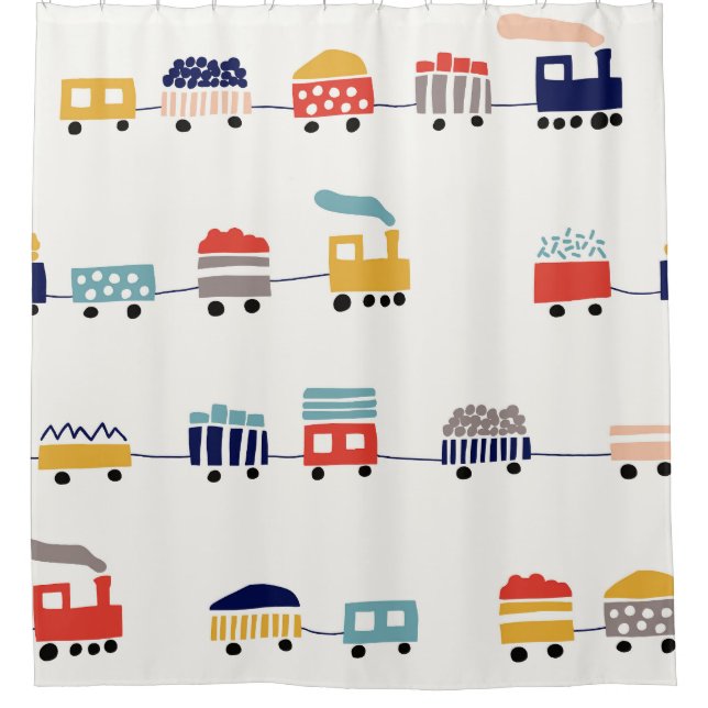 Cute, colourful trains seamless pattern. shower curtain (Front)