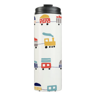 Cute, colourful trains seamless pattern. thermal tumbler
