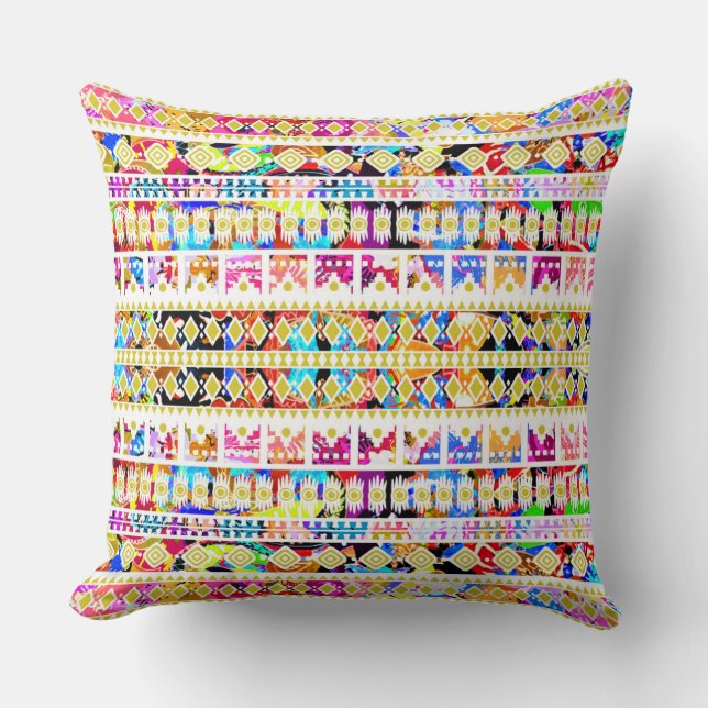 Cute colourful tribal aztec pattern cushion (Front)
