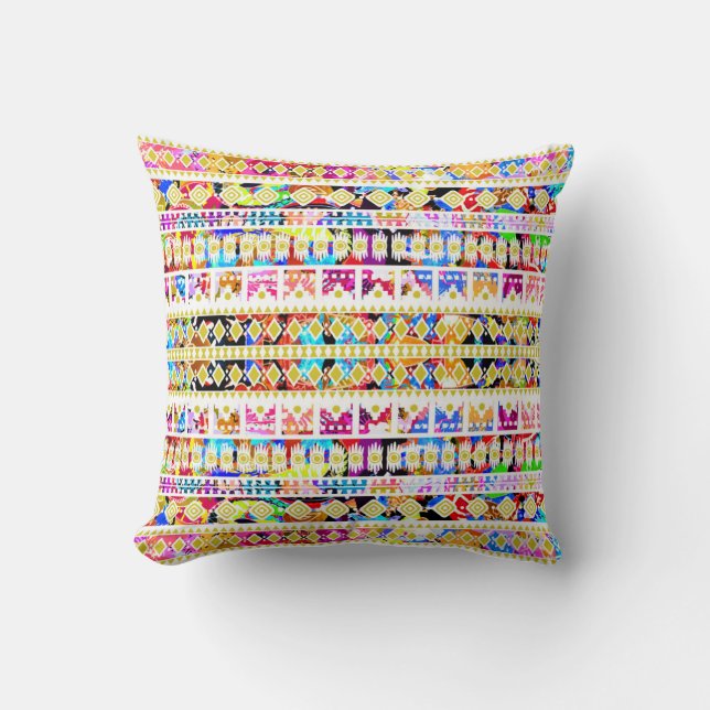 Cute colourful tribal aztec pattern cushion (Front)
