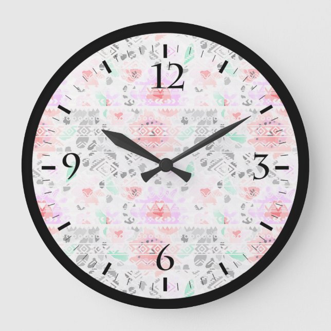 Cute colourful tribal aztec pattern large clock (Front)