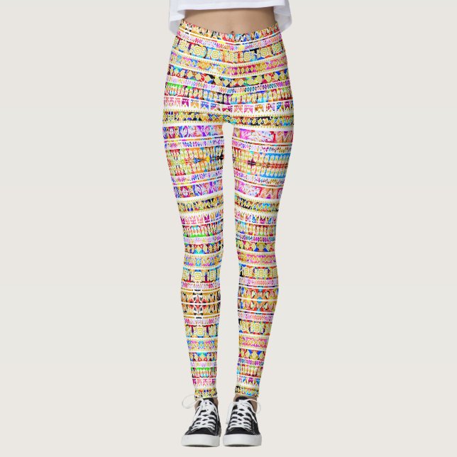 Cute colourful tribal aztec pattern leggings (Front)