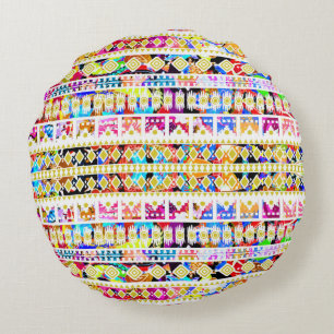 Cute colourful tribal aztec pattern round cushion
