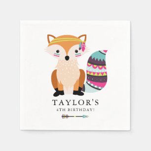 Cute Colourful Tribal Fox Kids Birthday Napkin