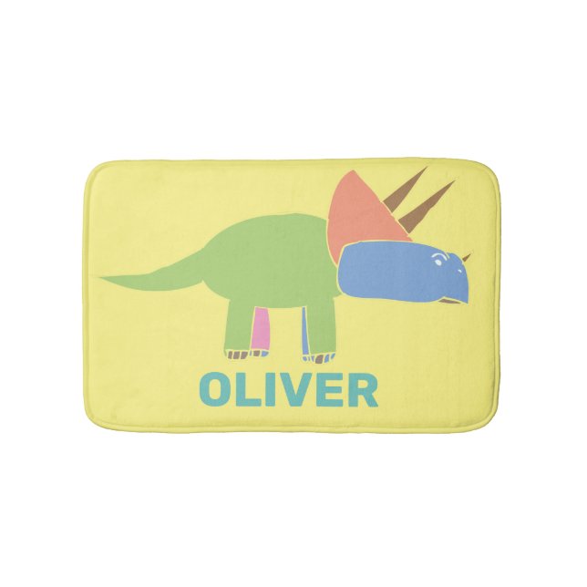 Cute Colourful Triceratops Dinosaur For Kids Bath Mat (Front)