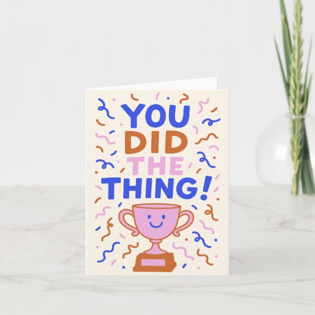 Cute Colourful Trophy Graduation Congratulations Card (Front)