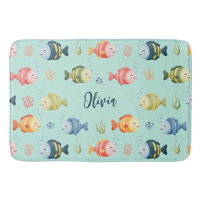 Cute Colourful Tropical Fish Pattern Bath Mat (Front)