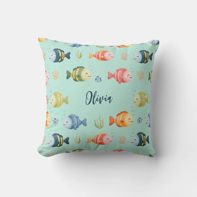 Cute Colourful Tropical Fish Pattern Cushion (Front)