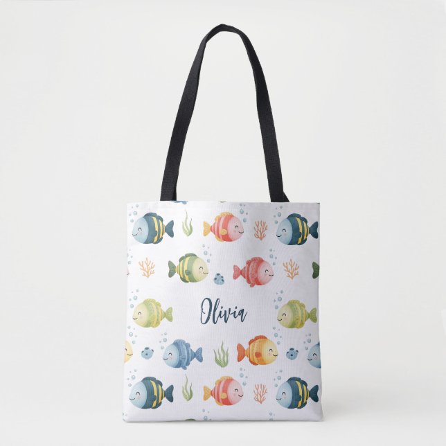 Cute Colourful Tropical Fish Pattern Tote Bag (Front)