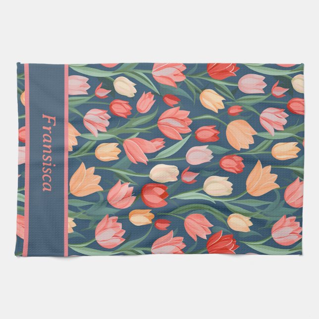 Cute Colourful Tulips Ai Generated Pattern Name Tea Towel (Horizontal)