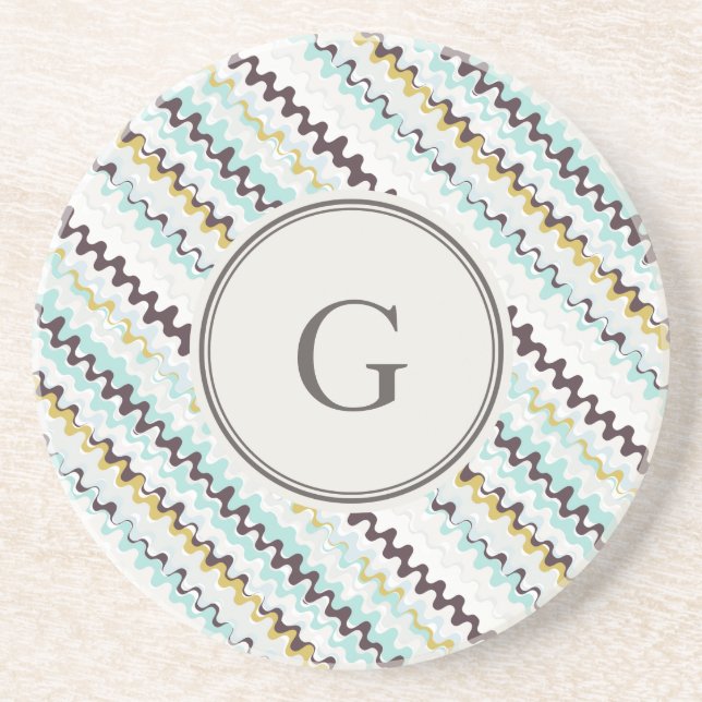 Cute colourful turquoise abstract pattern monogram coaster (Front)
