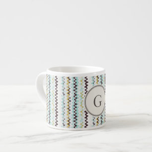 Cute colourful turquoise abstract pattern monogram espresso cup